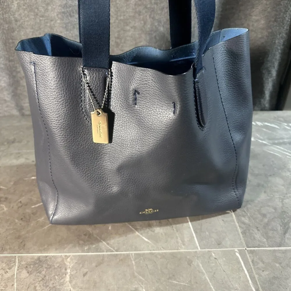 Coach Derby Tote Purse Handbag Navy Blue Pebbled Leather Designer F58660